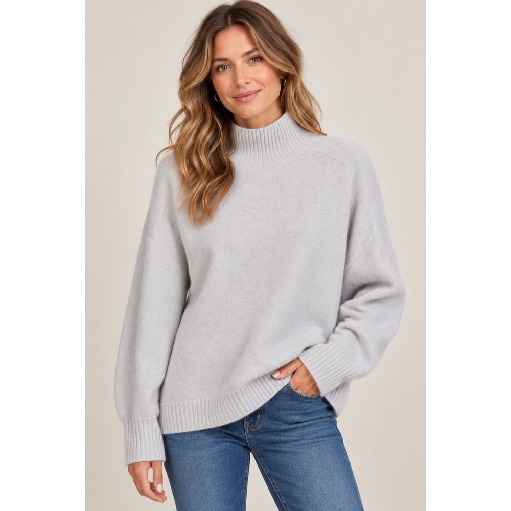 Vineyard Vines Cashmere Sweater Women L Gray Oversized Mock Neck Luxury Knit